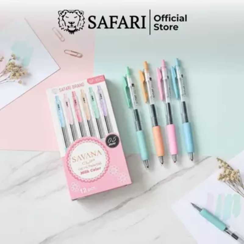 SAFARI SF-15 Bulpen Savana Clip Click Gel Pen 0.5mm Pastel Colors